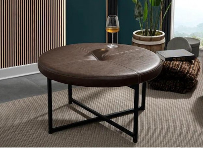 Table basse plateau en cuir de haute qualité pieds en métal Meubles de salon Marron foncé